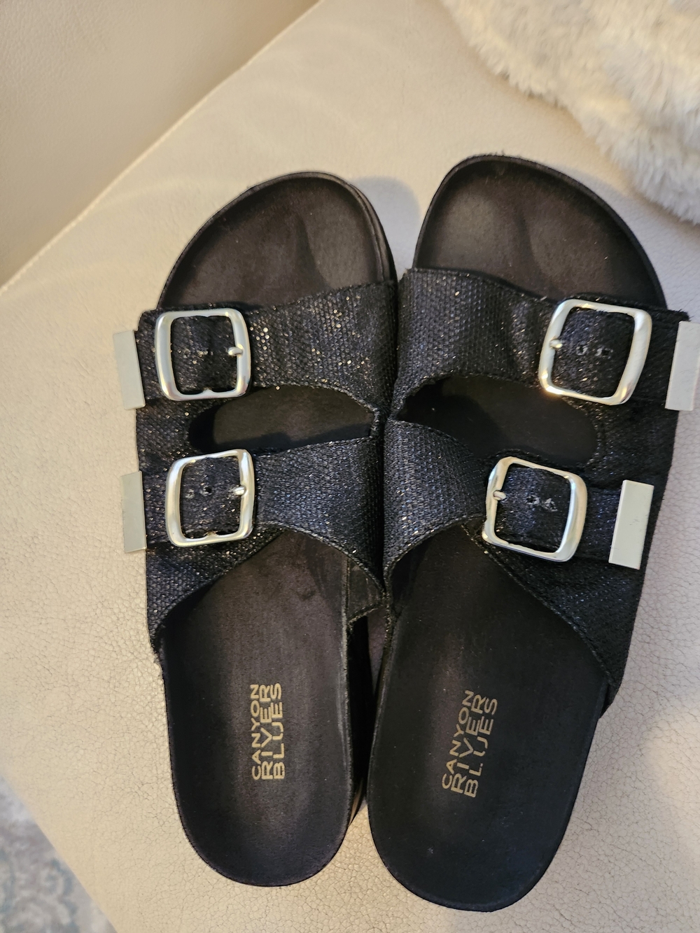 Canyon River Blues Black Double-Buckle Slide Sandals